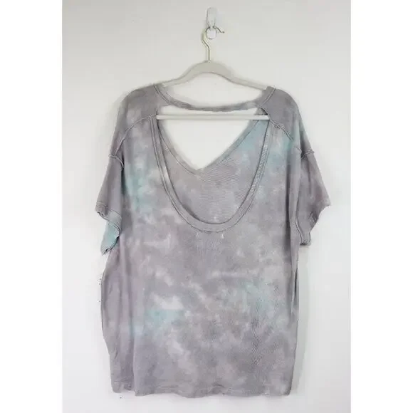 NWT Free People All Mine Tie Dye Tee Shirt Cotton V-Neck Grey Storm Medium - Picture 8 of 10